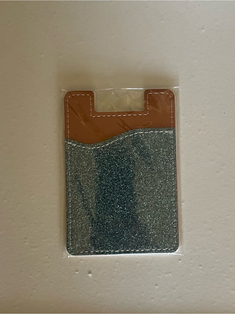 Two-Tone Glitter Phone Card Pocket – Brown and Silver